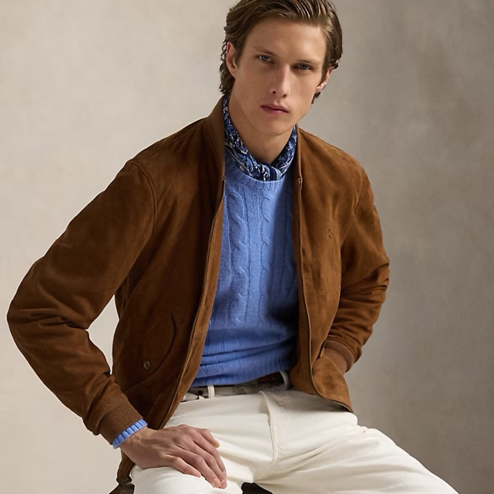 Men's Brown Suede Bomber Jacket